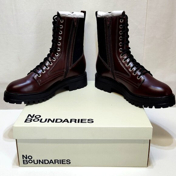 No Boundaries Knit Combat Boots US 10 Burgundy Lace Up Inside Zipper Memory Foam - Picture 2 of 9